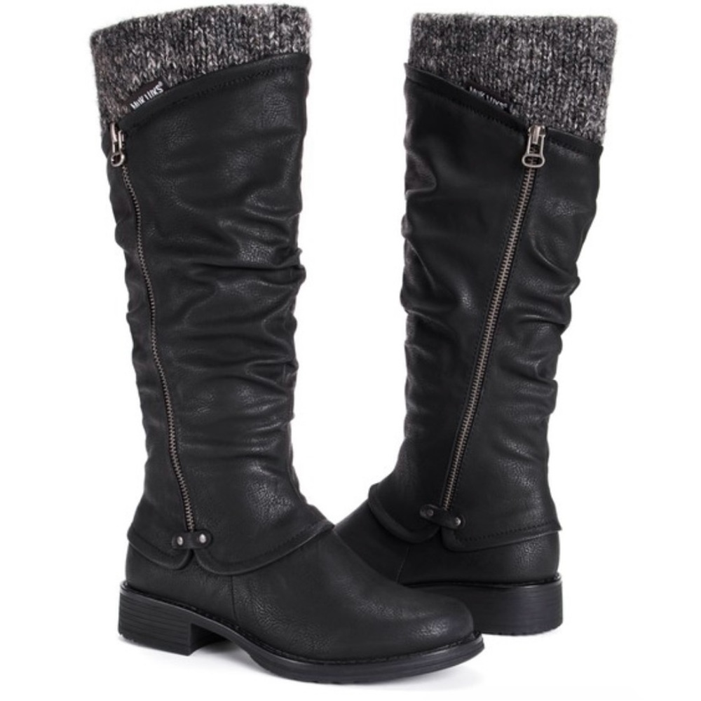 Muk luk knee high black boots sweater top with zipper